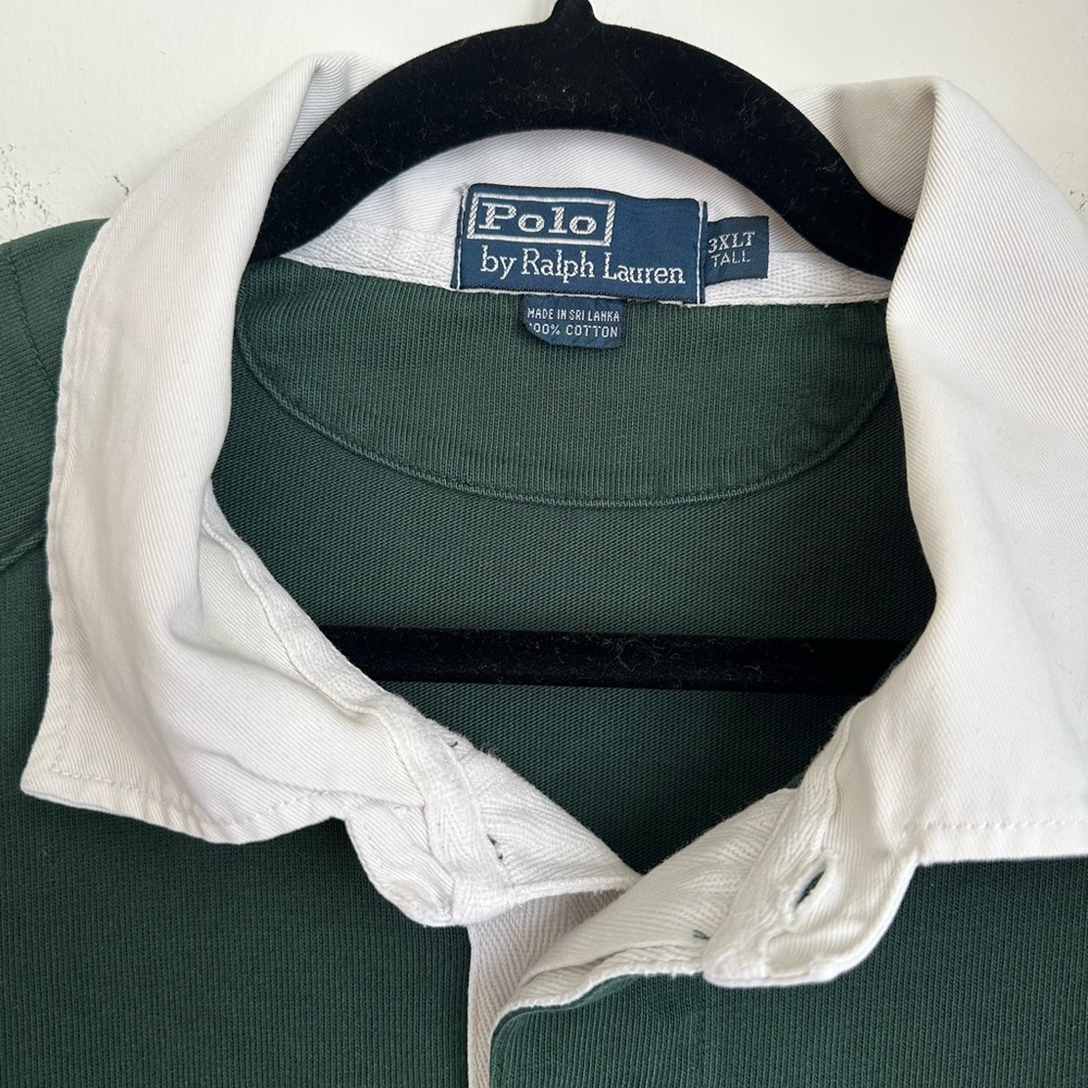 Vintage Polo by Ralph Lauren Hunter Green and Navy Rugby Shirt | Men’s 3XLT - Picture 4 of 5